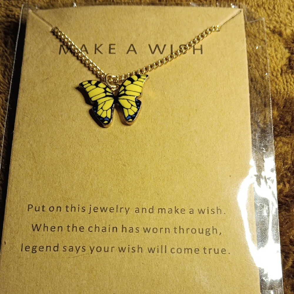 Yellow Enamel Butterfly Pendant Necklace